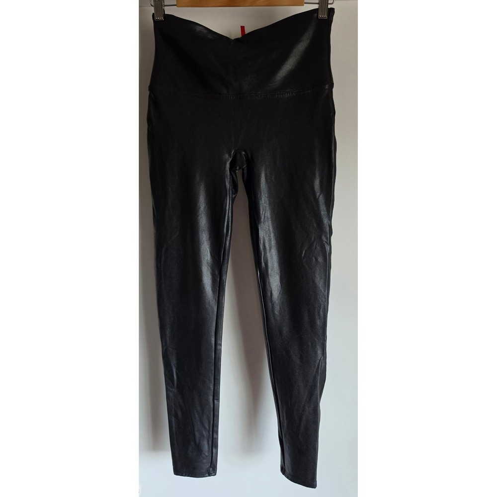 Spanx Faux Leather Leggings Black High Waisted Tummy Control XL 20246R